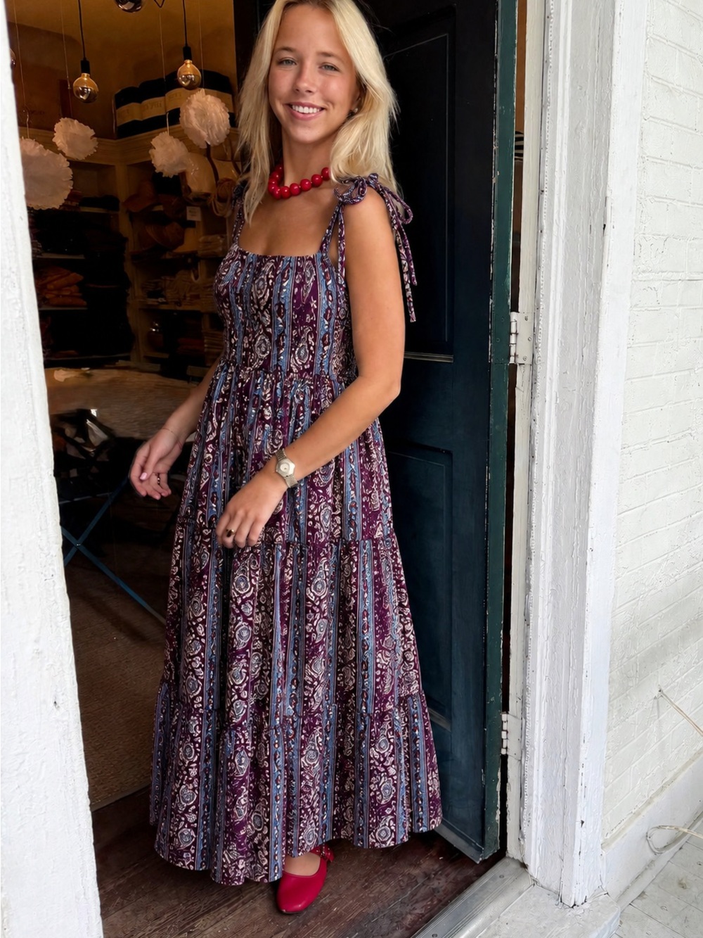 Madison Mathews Paisley Floral Tie Strap Maxi Dress – Size XS